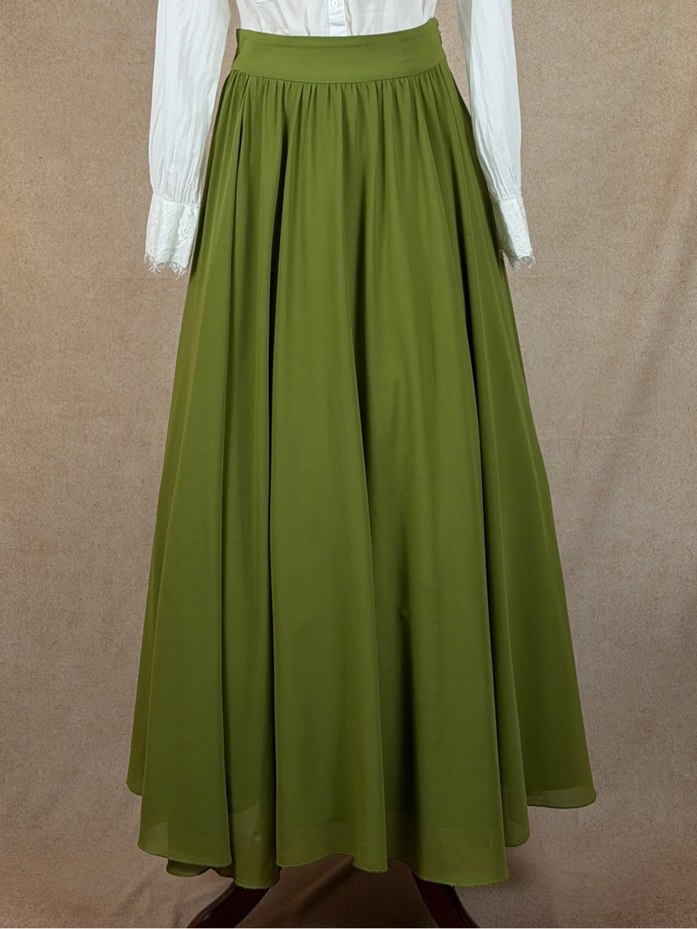 Vintage Anthropologie, Olive Green Chiffon Maxi Skirt